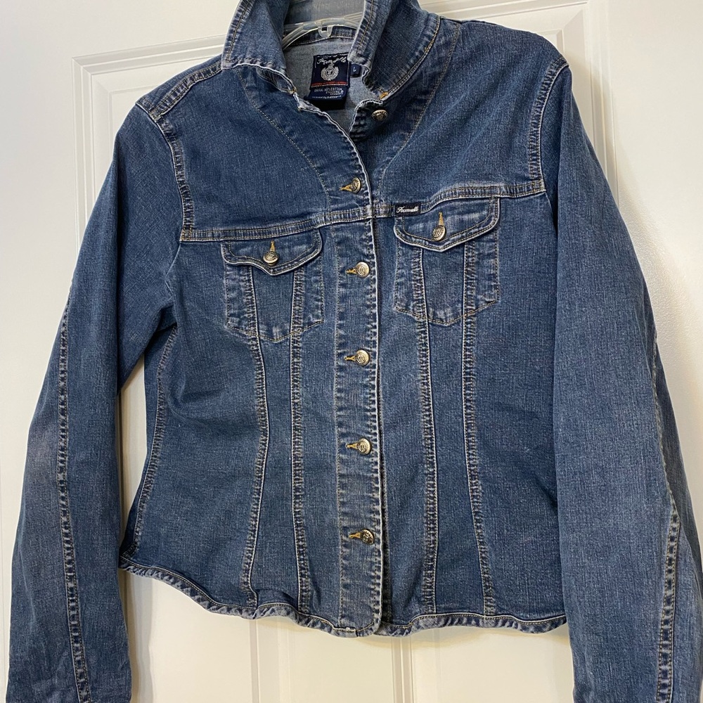 Faconnable women’s denim fitted stretch jacket size large